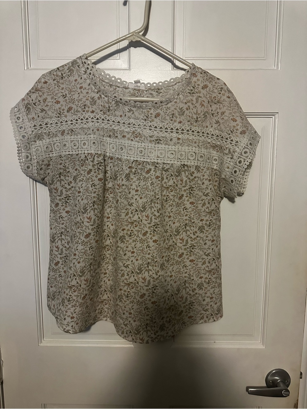 mine Cream Floral Lace-Trim Blouse